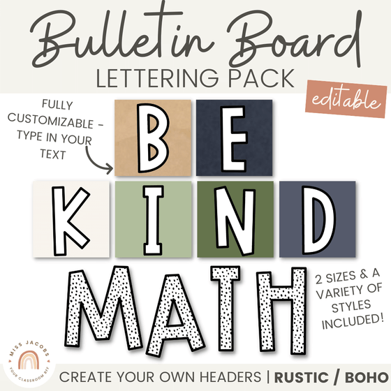 Modern Boho Bulletin Board Letters Display  Editable Rustic Spotted D -  Miss Jacobs Little Learners
